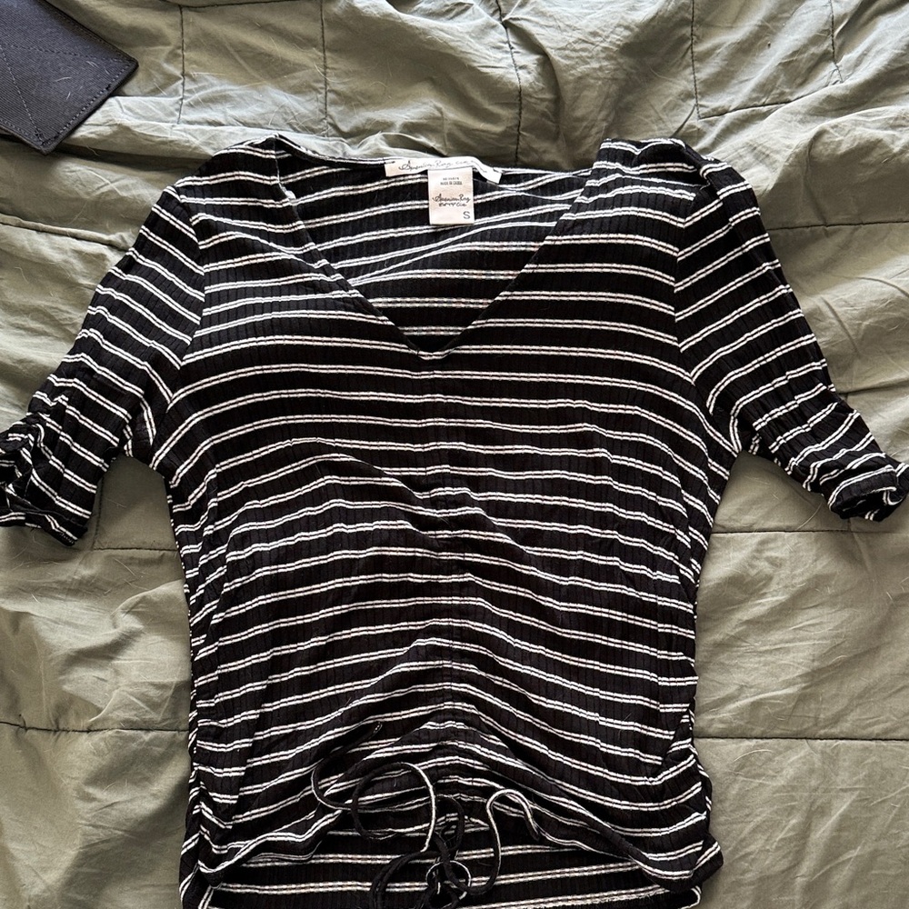 American Rag Black and White Striped Short Sleeve Top